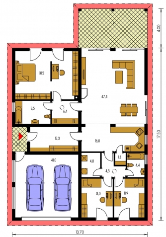 Spiegelverkehrter Entwurf | Grundriss des Erdgeschosses - BUNGALOW 29